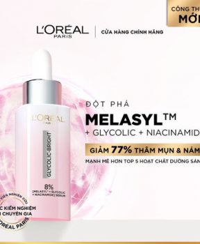 Serum L'Oreal Sáng Da, Mờ Thâm Mụn & Nám 30ml (Mới) Glycolic Bright Melasyl 8% [Melasyl+Glycolic+Niacinamide]