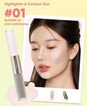 Kem Tạo Khối & Bắt Sáng Judydoll 2 Đầu - 01 Tông Lạnh 4.8g Liquid Highlighter & Contour Duo